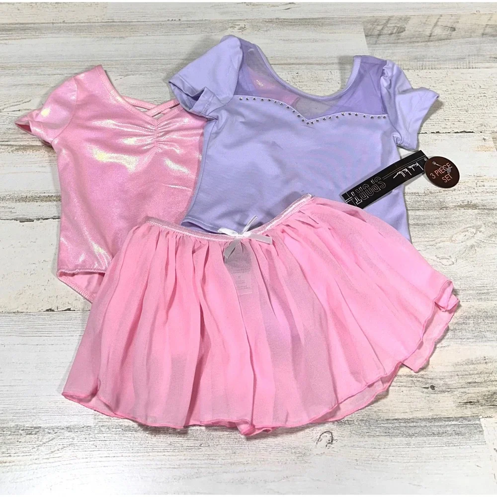 Nicole Miller Leotard Tutu Set Kids 2T Pink Purple NEW 3pc Dance Gymnastics